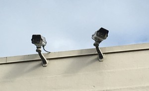 Security cameras keeping a watchful eye on the bike parking at Joe Marty's