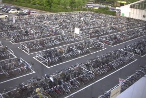 A parking lot for bicycles in Niigata, Niigata, Japan